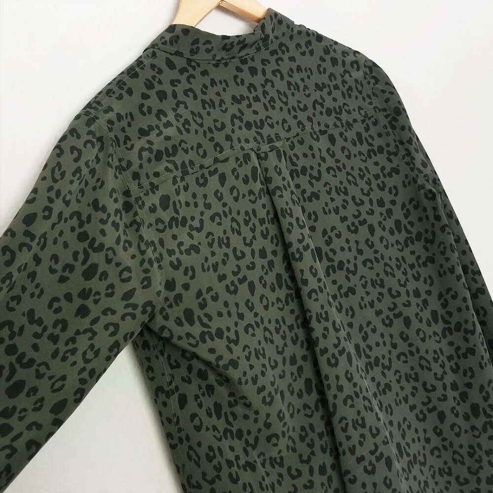 Rails Kate 100% Silk Button Down Blouse Olive Cheetah S Minimalist Designer $198 - Picture 13 of 16